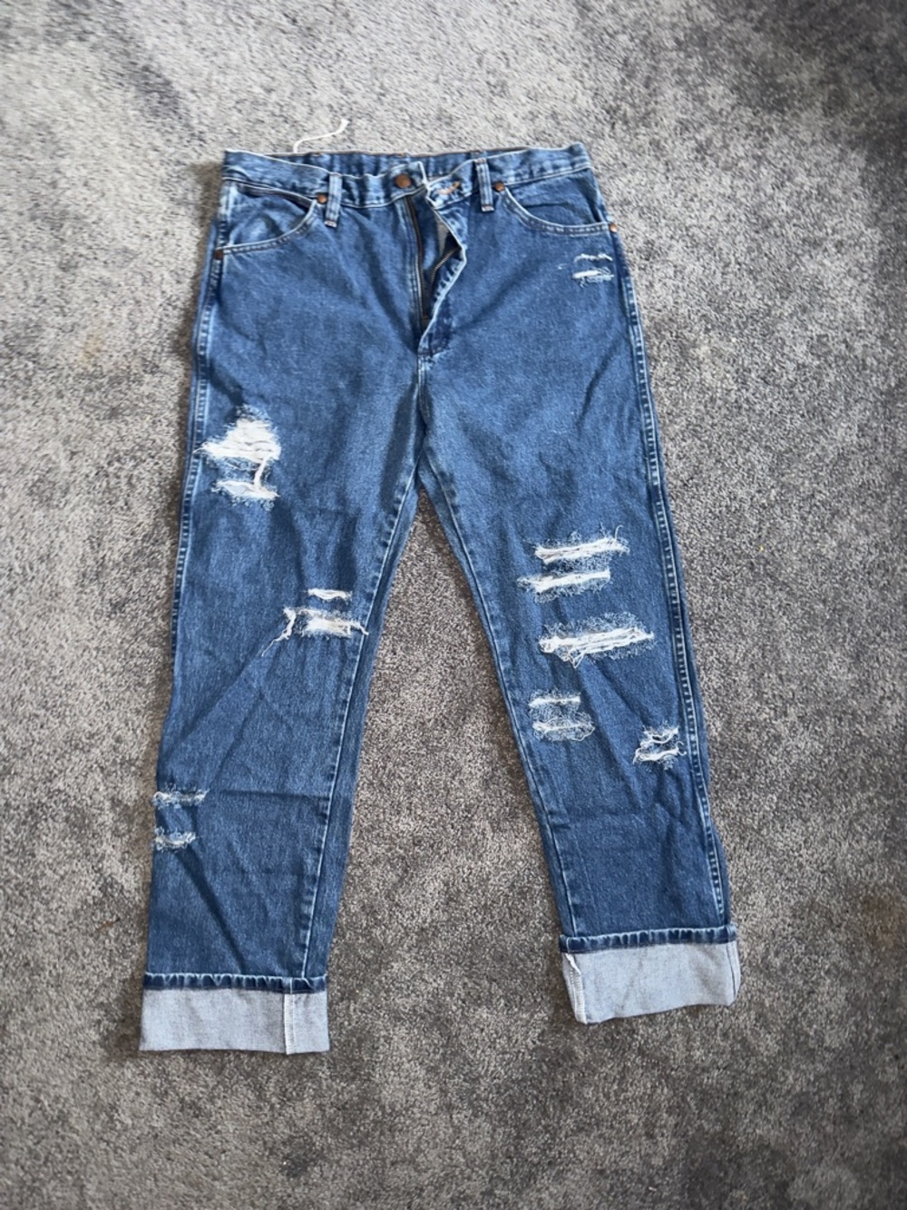 Wrangler Women's Straight Leg Distressed Blue Jeans